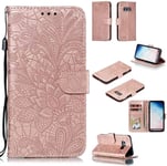 Portefeuille Coque Pour Samsung Galaxy S10e Smartphone Magnétique Pu Cuir Etui Rabat Avec Fente Pour Carte Et Dragonne Dentelle Fleur Motif - Or Rose