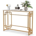 COSTWAY Konsol Ingångsmöbler, Marmoreffekt - 110 x 30 x 81 CM - Konsolbord i kinesisk stil i guldmetallram för hall, vardagsrum Vitt och guld