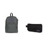 JANSPORT SuperBreak One Backpack, 42.5 cm, 26 L, Grey (Deep Grey)+Basic Accessory Pouch, 21 cm, 0.5 L, Black (Black)