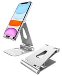 Cell Phone Stand, Lucrave Updated Adjustable Desktop Phone Holder Cradle,Fully Foldable, Compatible with All Phones Android and iPhone 12 11 Max Xs Xr 8 7 Plus, iPad Mini, Tablets(7-10")-Silver