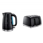 Russell Hobbs Honeycomb Kettle and 4 Slice Toaster, Rapid Boil, Black