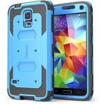 i-Blason Galaxy S5 Case, Armorbox Dual Layer Hybrid Full-body Protective Case with Front Cover and Built-in Screen Protector/Impact Resistant Bumpers (Blue)