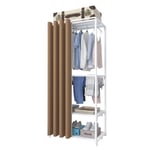ACCSTORE 4-Tier Wardrobe Curtain Coat Rack Large Clothes Rack Rail Stand Garment Rack Storage Organiser for Bedroom with Hanging Rod,White Pole,Brown