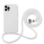 Hadwii Coque pour iPhone 12 Coque avec Cordon de Collier, Silicone Bumper Protection Étui Souple Doublure en Microfibre Douce Anti-Rayure Réglable Lanyard Case pour iPhone 12, Blanc