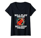 Womens Will Play For Free Will Stop For Cash Dulcimer V-Neck T-Shirt