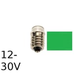 Grön LED signallampa T14x30 16lm E14 0,2W 12-30V