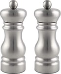 Grunwerg SP-6610SS Gmill 2-Piece Stainless Steel Salt and Pepper Mill Set with Ceramic Adjustable Grinder, Traditional Design, 11cm, Satin Finish