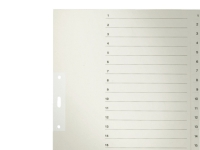 LEITZ Tauepapier-Register, tall, A4 overbredde, 1-20, grå 20-deler, 100 g/m², perforering: 80 mm, med hullforsterkning (1234-00-85)