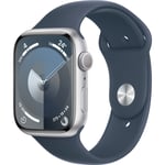 Apple Watch Series 9 (GPS) 45mm - Silver Aluminium Case with Storm Blue Sport Band - M/L (Fits 160mm - 210mm Wrists)