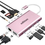 Hub USB C, oditton 11 en 1 Adaptateur USB C avec HDMI 4K, VGA, 4 USB A, Fente pour Carte SD/TF, 3.5mm Audio, Ethernet, PD 100W de Chargement USB C pour Mac et Autres Appareils de Type C