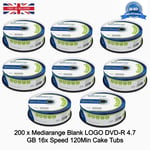 Mediarange Branded Blank LOGO DVD-R 4.7 GB 16x Speed 120Min Cake Tub x 200 Discs