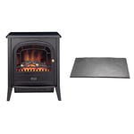 Dimplex Club Optiflame Electric Stove, Imitation Log Burner Fire Suite, Freestanding, Cast Iron Effect, Log Bed & Remote Control, Medium – Black & Hearth Pad HPD001, Black