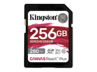 Kingston Canvas React Plus - Carte mémoire flash - 256 Go - Video Class V60 / UHS-II U3 / Class10 - SDXC UHS-II