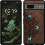 Kwmobile Wood Case Compatible with Google Pixel 7A Case - Cover - Rising Sun Mot