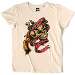 Teetown - T Shirt Homme - Dead Or Alive - Pirate Old School Vintage Squelette Rétro Crâne Revolver - 100% Coton Bio