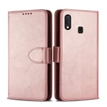 Samsung Galaxy A20e Case Wallet Phone Cover Leather Case Book Heavy-Duty 360 Protection Shockproof [Magnetic Flip] [Stand Feature] [3 Card Slot][Photo ID] [Money Pocket] Rose Gold
