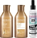 REDKEN All Soft Shampoo and Conditioner 300 Ml Set, for Dry Hair, Nourishing and