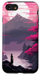 Coque pour iPhone SE (2020) / 7 / 8 Pixel Art rétro de la forêt japonaise en fleurs de cerisier