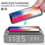Wireless Charger Time Alarm Clock LED Digital Temperature Earphone Phone Charger