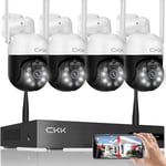 CKK 【Pan Tilt Zoom】 Wireless Security Camera System,4pcs 3MP PTZ Cameras Outdoor Indoor, 8 Channel WiFi Surveillance NVR System ,Floodlights ..