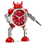 DEF Robot Alarm Clock Silent Non-ticking Alarm Clock, With Alarm Flashing Light Function, Boy and Girl Children’s Bedroom, Bedside Clock (Color : Red)