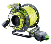 Masterplug OMU2513FL3IP-PX Pro-XT Reverse Open Cable Reel with Single In-Line Weatherproof Socket, 25 Metres with 3 Metres Reverse High Visibility Cable, Green