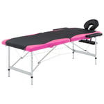 vidaXL Hopfällbar massagebänk 2 sektioner aluminium svart och rosa 110232