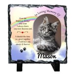 Invite Designs Ltd Personalised Over The Rainbow Bridge Pet Cat Dog Rock Slate Photo Plaque N10 Gift Grave Marker Memorial (15cm x 15cm)