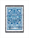 Wee Blue Coo POSTAGE STAMP IRELAND VINTAGE CELTIC CROS BLACK FRAMED ART PRINT B12X8758