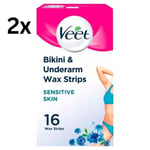 Veet Easy-Gel Bikini & Underarm Oils Sensitive Skin Hair Removal 32 Wax Strips