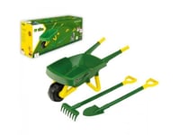Set För Små Trädgårdsmästare John Deere Sand Wheelbarrow + Green Garden Tools Spade Rake Klein