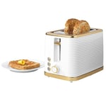 Salter EK5032WHT Palermo 2-Slice Toaster - Defrost, Reheat & Cancel Functions, Wide Toasting Slots For Thicker Bread, 7 Levels Of Browning, Removable Crumb Tray, Indicator Lights, 930W, White & Gold