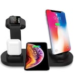 VVM TECH 3-in-1 Wireless Qi Charging Station - Battery Power Dock Compatible with Android Phones, iPhone, Apple Watch - Light, 10W Quick Charger for Electronic Devices (Black)