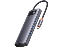 Baseus Metal Gleam Series 6-in-1 USB Type C Docking Station HUB - 3 x USB 3.2 Gen. 1 / 1 x Power Delivery / 1 x SD card reader / 1 x TF card reader grey (WKWG030213)