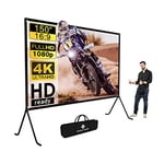 Projector Screen (150"), Projector Screen and stand 16:9 HD Foldable Outdoor Indoor Projector Screen, Video Projection Screen for Home, Party, Office, Classroom