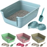 Catcentre® Large Cat Kitten Litter Tray + Luxury Bowls & Scoop Bundle Open Set
