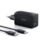 Joyroom snabbladdare GaN 65W USB, 2x USB C svart + USB C-kabel - USB C 100W 1,2m (TCG01)