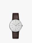 Junghans 41/4461.02 Unisex Max Bill Date Leather Strap Watch, Brown/White