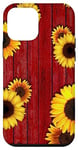 Coque pour iPhone 12 mini Tournesols sur table de pique-nique rouge patiné grange rustique