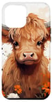 iPhone 14 Plus Cute Baby Highland Cow with Flowers Calf Animal Spring Case