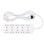 10 Way Mains Extension Lead Gang Socket Power 2M Metre Cable 13A Amps - White
