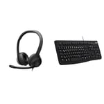 Logitech H390 Wired Headset for PC/Laptop, Stereo Headphones with Noise Cancelling Microphone & K120 Wired Keyboard for Windows, QWERTZ German Layout - Black