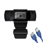 Leepesx Webcam HD Grand Angle 1080p 30fps Mise au Point Automatique Web Cam Réduction du Bruit MIC Caméra pour Ordinateur Portable USB Plug & Play avec câble d'extension de 1,5 m