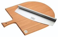 KitchenCraft World of Flavours Planche de Service en Bois et Couteau à Pizza
