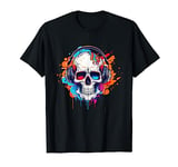 Retro Paint Dripping Skull, Skeleton Head With Headphones T-Shirt