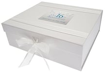 WHITE COTTON CARDS 16th Topaz Anniversary Memories of This Year, Large Keepsake Box, Glitter & Words, Wood, 27.2x32x11 cm
