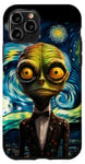 Coque pour iPhone 11 Pro Peinture portrait Alien Van Gogh vert nuit étoilée cool