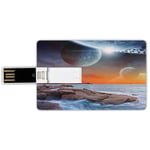 32G USB Flash Drives Credit Card Shape Science Decor Memory Stick Bank Card Style Planet Landscape View From A Beautiful Beach Waterproof Pen Thumb Lovely Jump Drive U Disk Gift