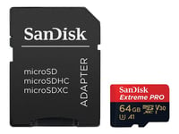 SanDisk Extreme Pro - Carte mémoire flash (adaptateur microSDXC vers SD inclus(e)) - 64 Go - A1 / Video Class V30 / UHS-I U3 - microSDXC UHS-I