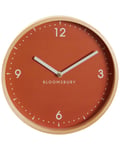 Vintage Orange Wall Clock - 25cm Retro Round Clock with Natural Wood Case